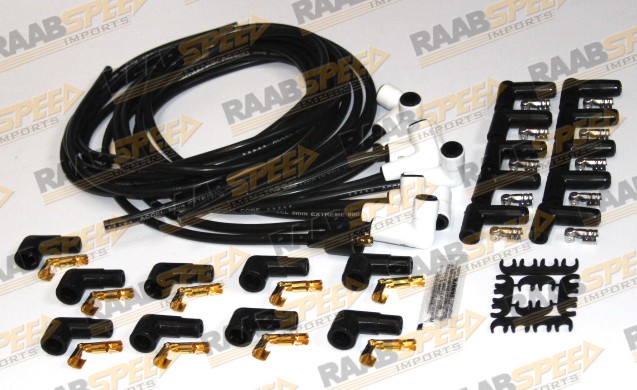 Raabspeed Imports, SPARK PLUG WIRE SET EXTREME 9000 FERRO-SPIRAL RFI 90  DEGREE PLUG V8